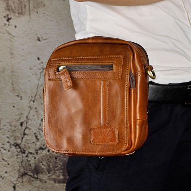 Hot Sale Top Quality Genuine Real Leather Cowhide men vintage Messenger Bag Pouch Waist Pack Bag B209