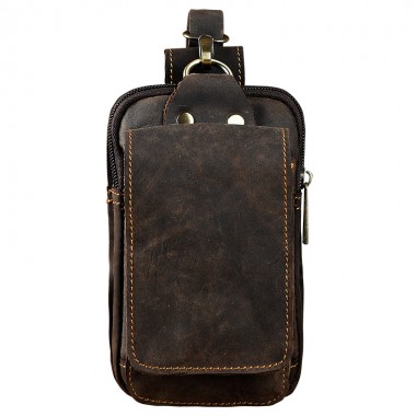 Real Leather men Casual Design Small Waist Bag Cowhide Fashion Hook Bum Bag Waist Belt Pack Cigarette Case 6