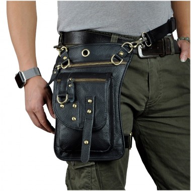 Genuine Leather Multipurpose Men Travel Mochila Crossbody Messenger Bag Hook Belt Waist Pack Drop Leg Bag Phone Case 2141b