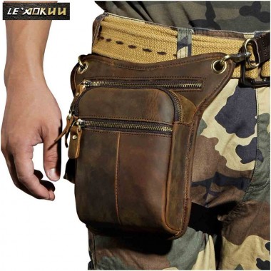 Real Leather Men Design Casual Messenger Shoulder Sling Bag Fashion Multifunction Waist Belt Pack Drop Leg Bag Waist Pouch 211-2