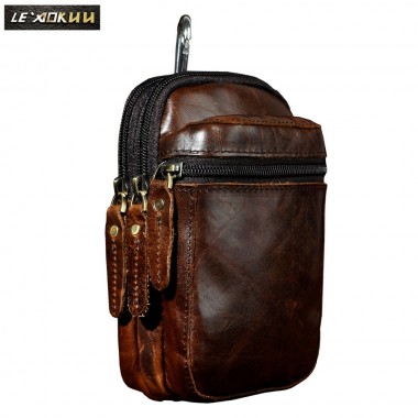 Genuine Leather men Casual Design Small Waist Bag Pouch Cowhide Fashion Hook Waist Belt Pack Cigarette Case Phone Pouch 6546
