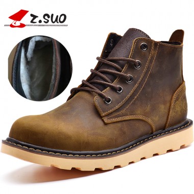 Z. Suo men's boots, leather fashion boots man, leisure fashion Winter to add fluff warmth men boots ankle bots.zs359M
