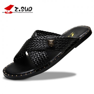 Z.SUO Men Slippers Sandals 2018 Fashion Leisure Summer Cross Strap Beach Shoes Flats Slides Flip Flops Male Footwear ZS19609