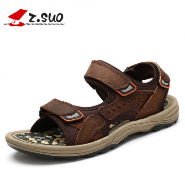 Z. Suo Summer men's Sandals,leisure fashion Beach shoes,goosegrass sole Breathable Flat sandals.Sandalia DE cuero DE los hombres